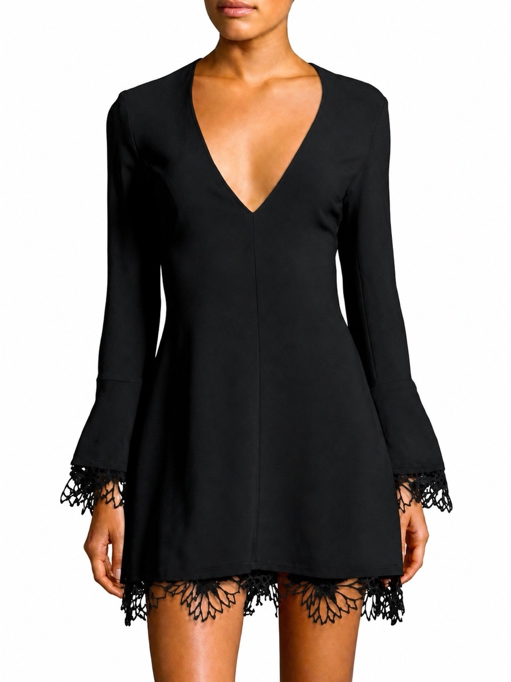 A.L.C. Jamie Black Lace Trim Mini Dress Long Sleeve Ponte Size 2